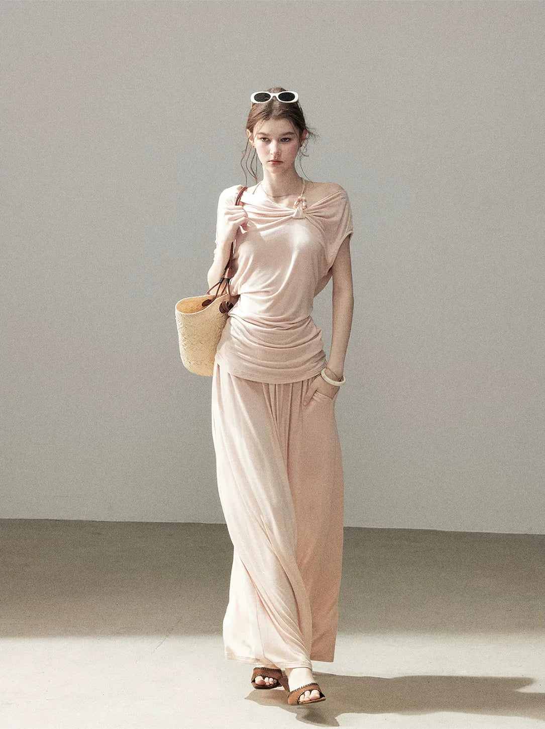 Knot Drape Midi Skirt Set