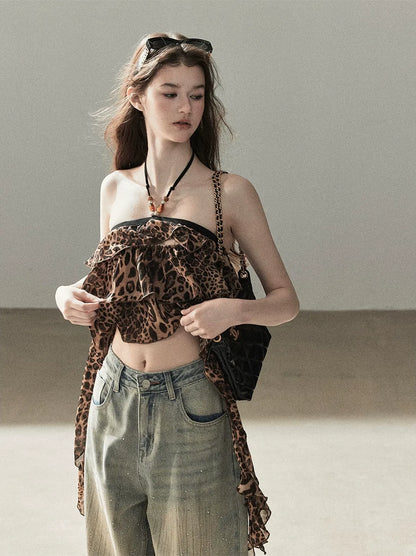 Leopard Ruffle Halter Top