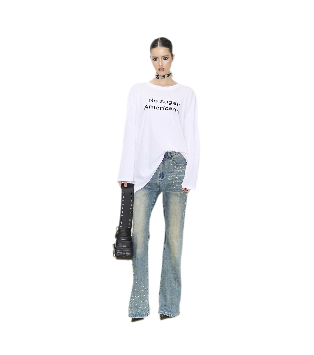 Pearl Embellished Straight Jeans