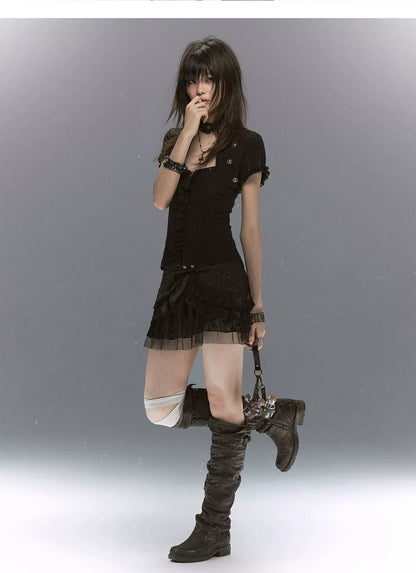 Studded Tiered Mini Skirt