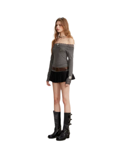 Lace Panel Off-Shoulder T-Shirt