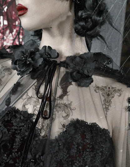 Áo choàng lưới Gothic có mũ đính hạt