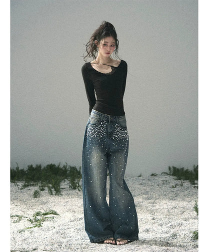 Washed Pearl Wide-Leg Jeans