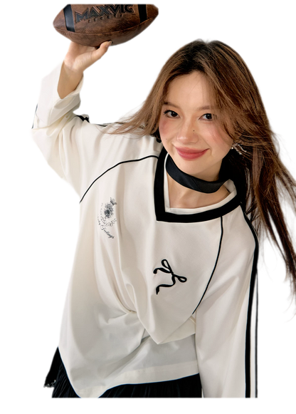 Colorblock Bow Embroidered Tee