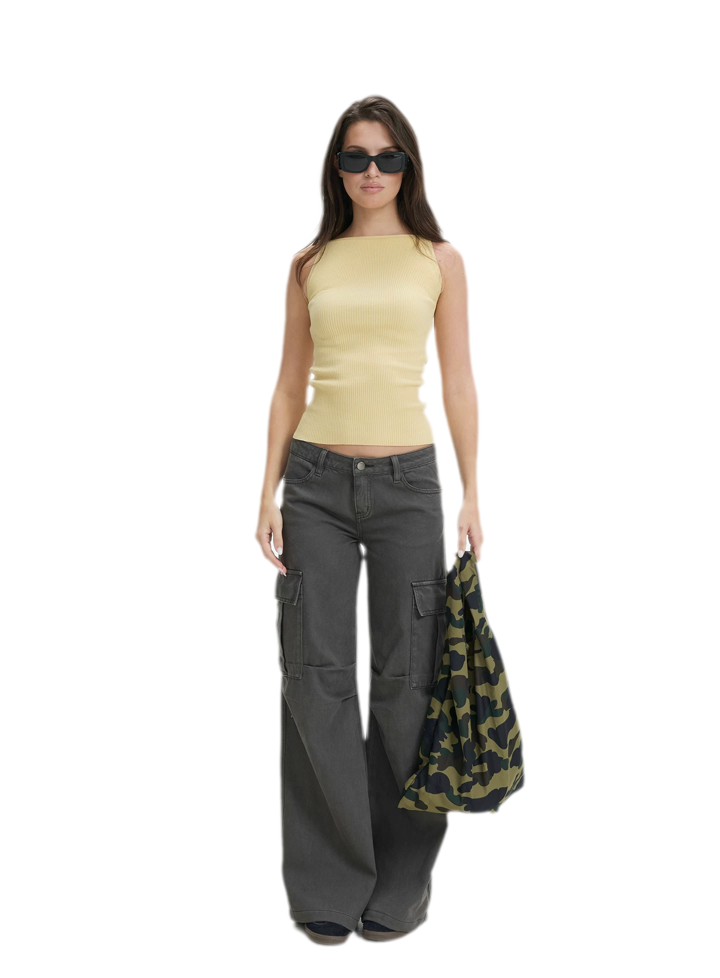 Washed Cargo Wide-Leg Pants
