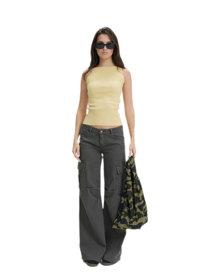 Washed Cargo Wide-Leg Pants