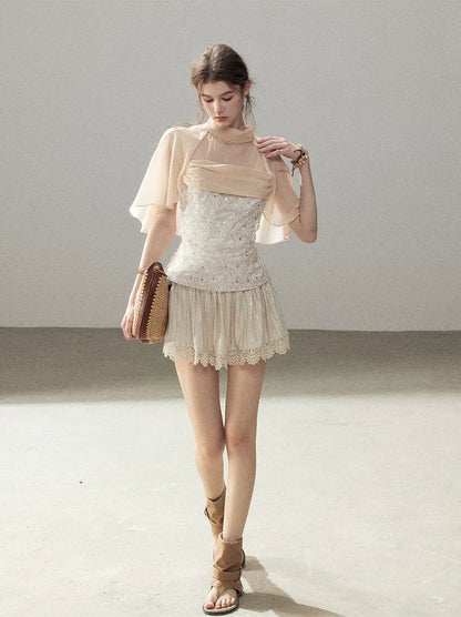Textured Sequin Cape Top