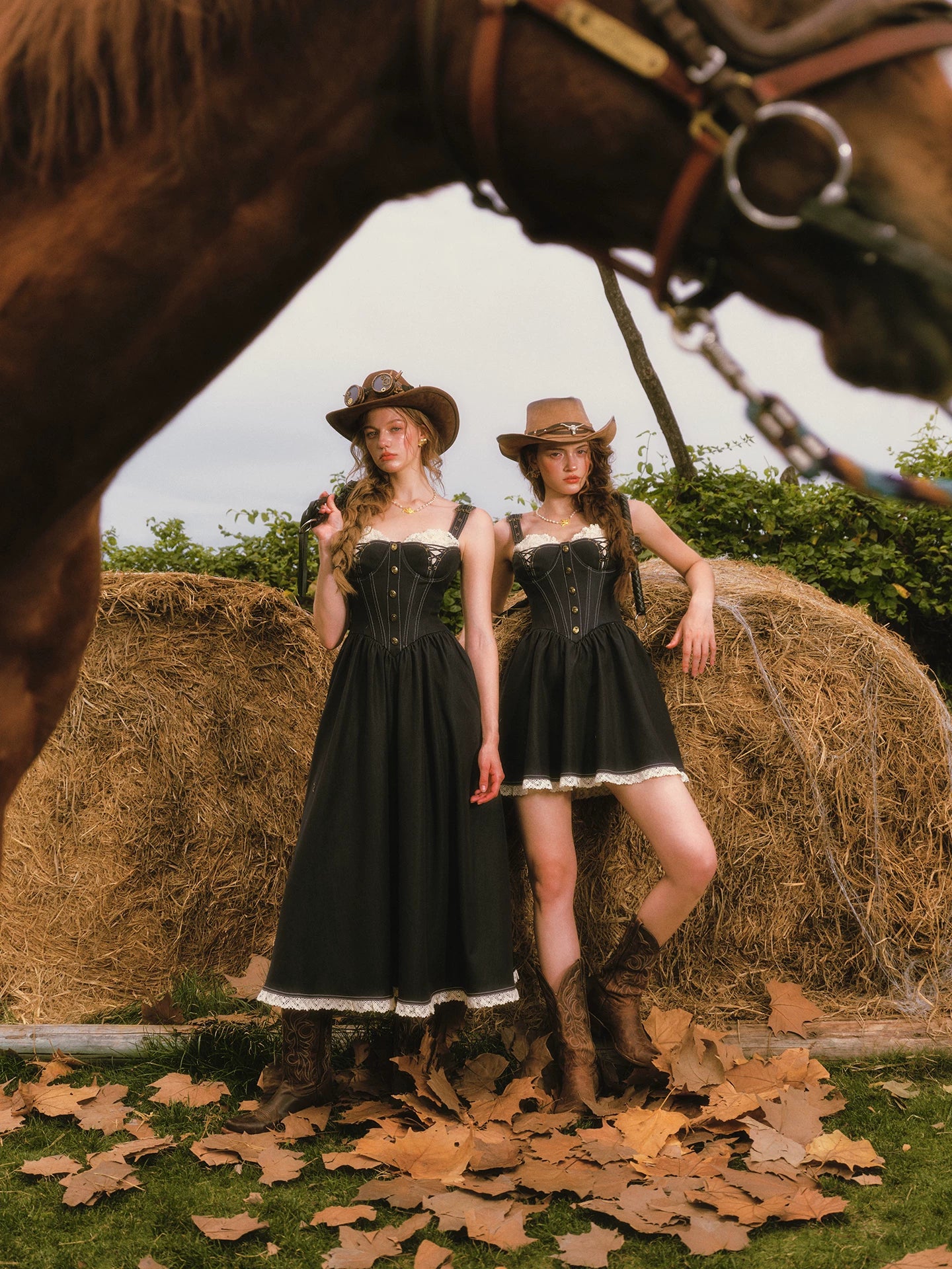 Boned Lace Denim Dress