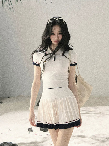 Jacquard Polo Pleated Skirt Set