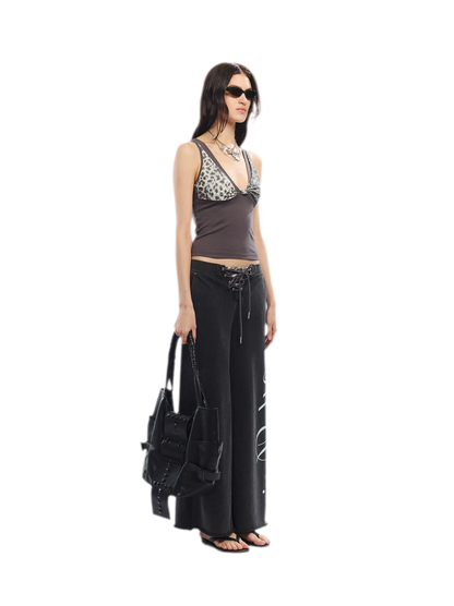 Vintage Letter Print Wide-Leg Pants