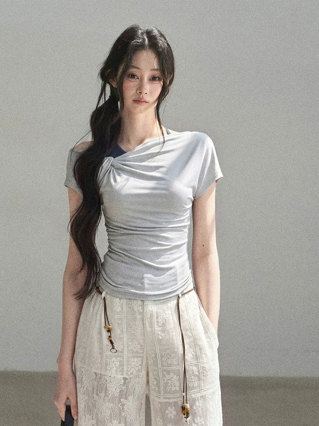 Asymmetric Twist Off-Shoulder Tee
