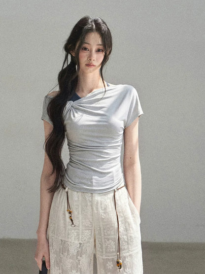 Asymmetric Twist Off-Shoulder Tee