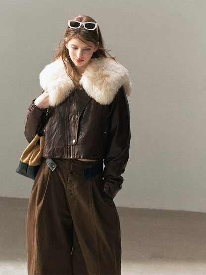 Sheepskin Cropped Goose-Down Jacket
