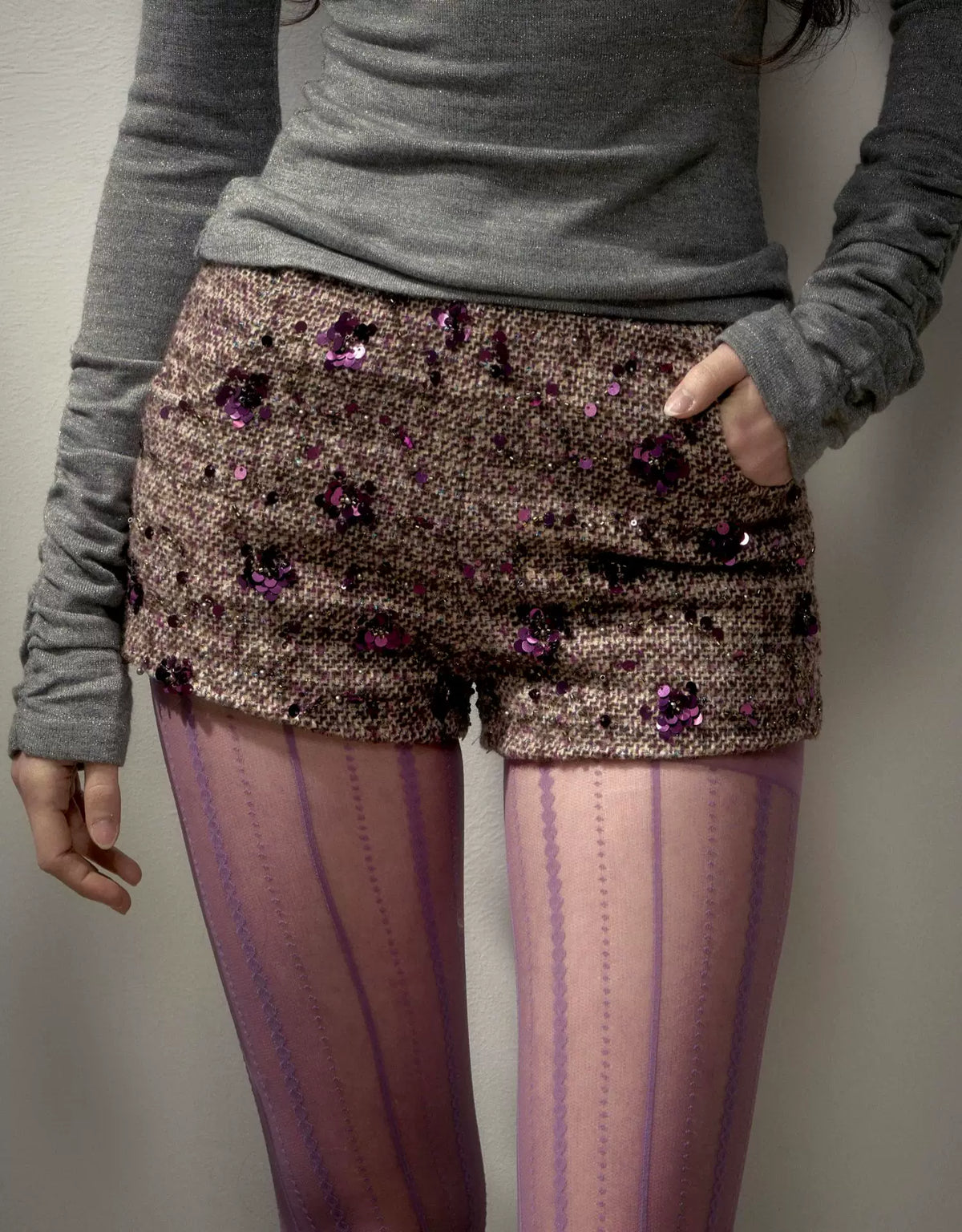 Sequin Bouclé Fitted Shorts