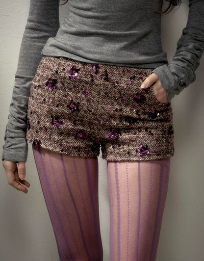 Sequin Bouclé Fitted Shorts
