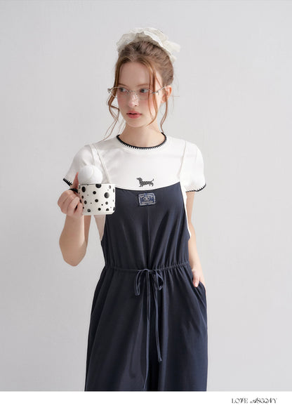 Contrast Piping Drawstring Waist Jumpsuit
