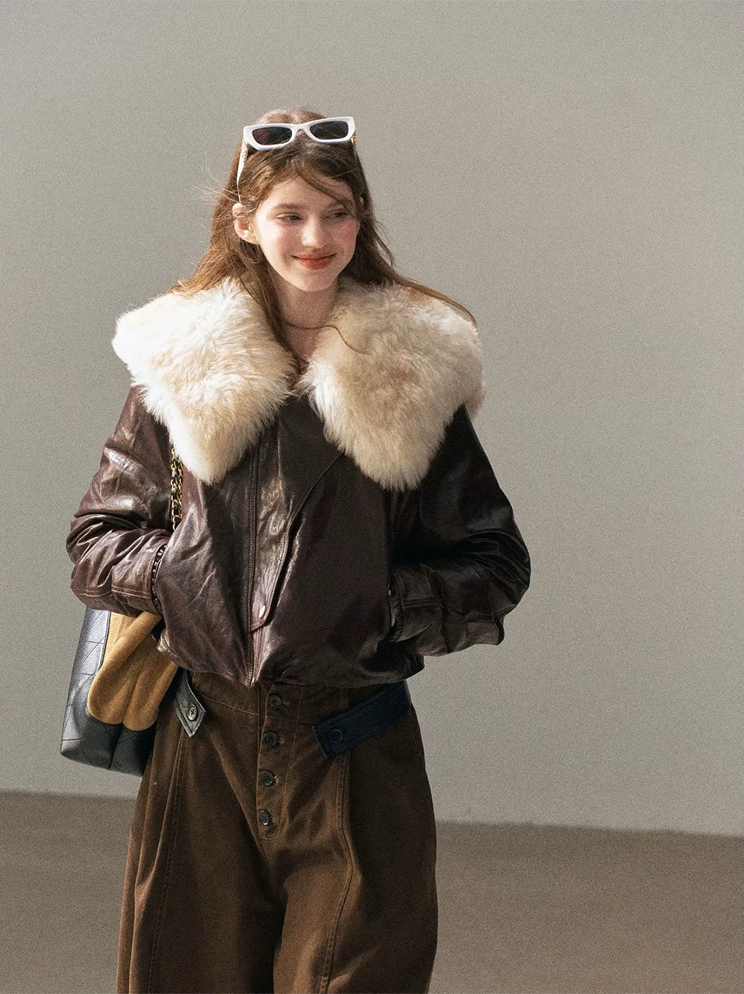 Sheepskin Cropped Goose-Down Jacket