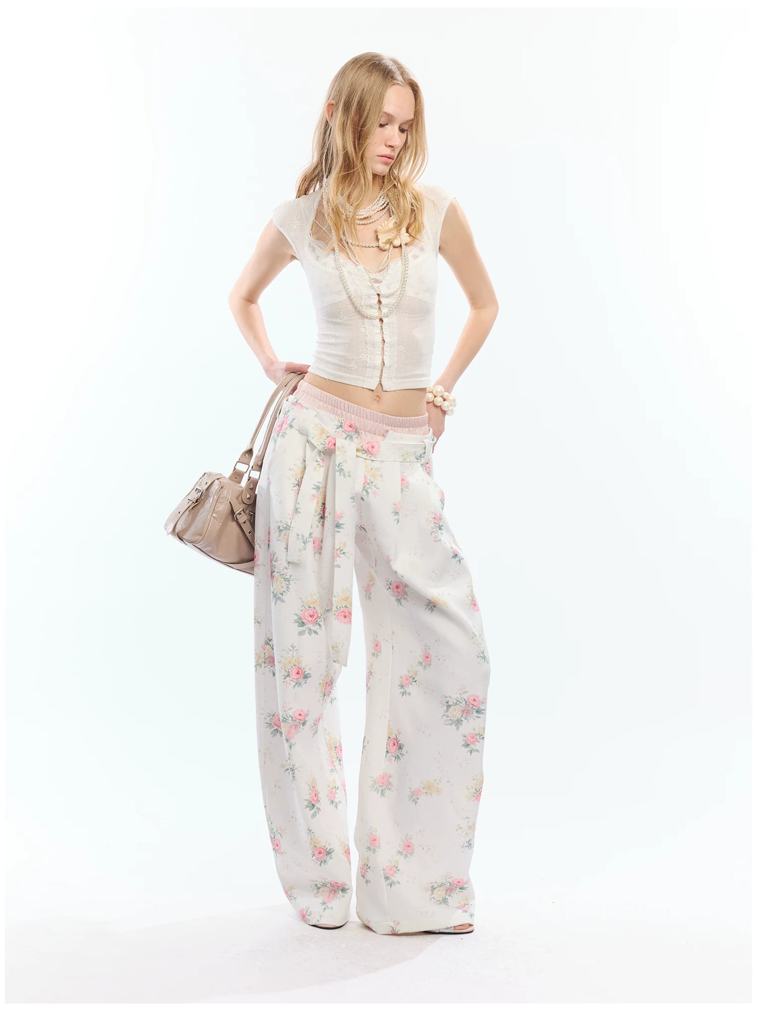 Floral Print Loose Wide Leg Pants