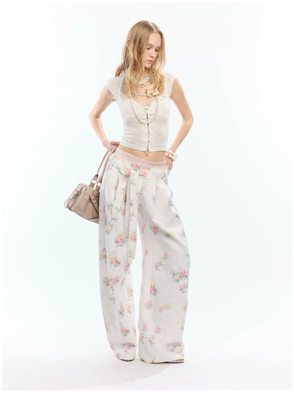 Floral Print Loose Wide Leg Pants