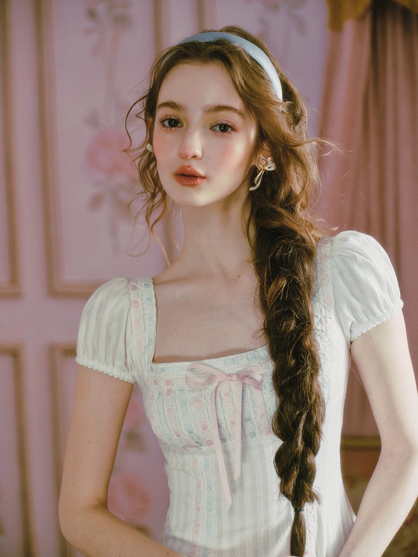 Jacquard Puff-Sleeve Corset Dress