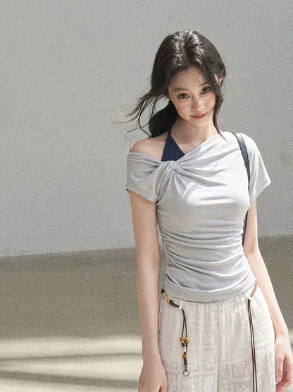 Asymmetric Twist Off-Shoulder Tee