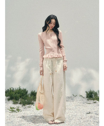 Wide-Leg Embroidered Pants