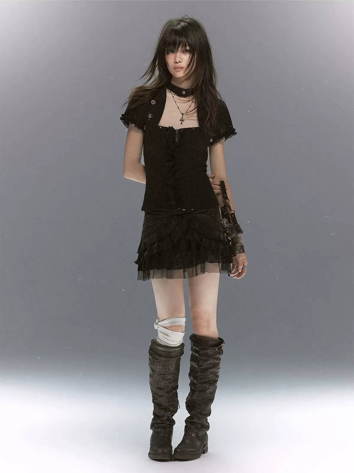 Studded Tiered Mini Skirt