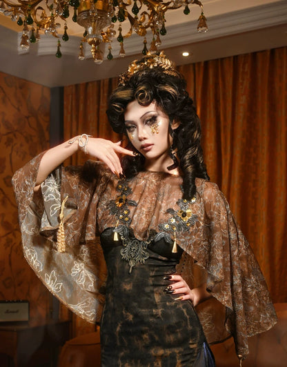 Gold Jacquard A-Line Evening Dress