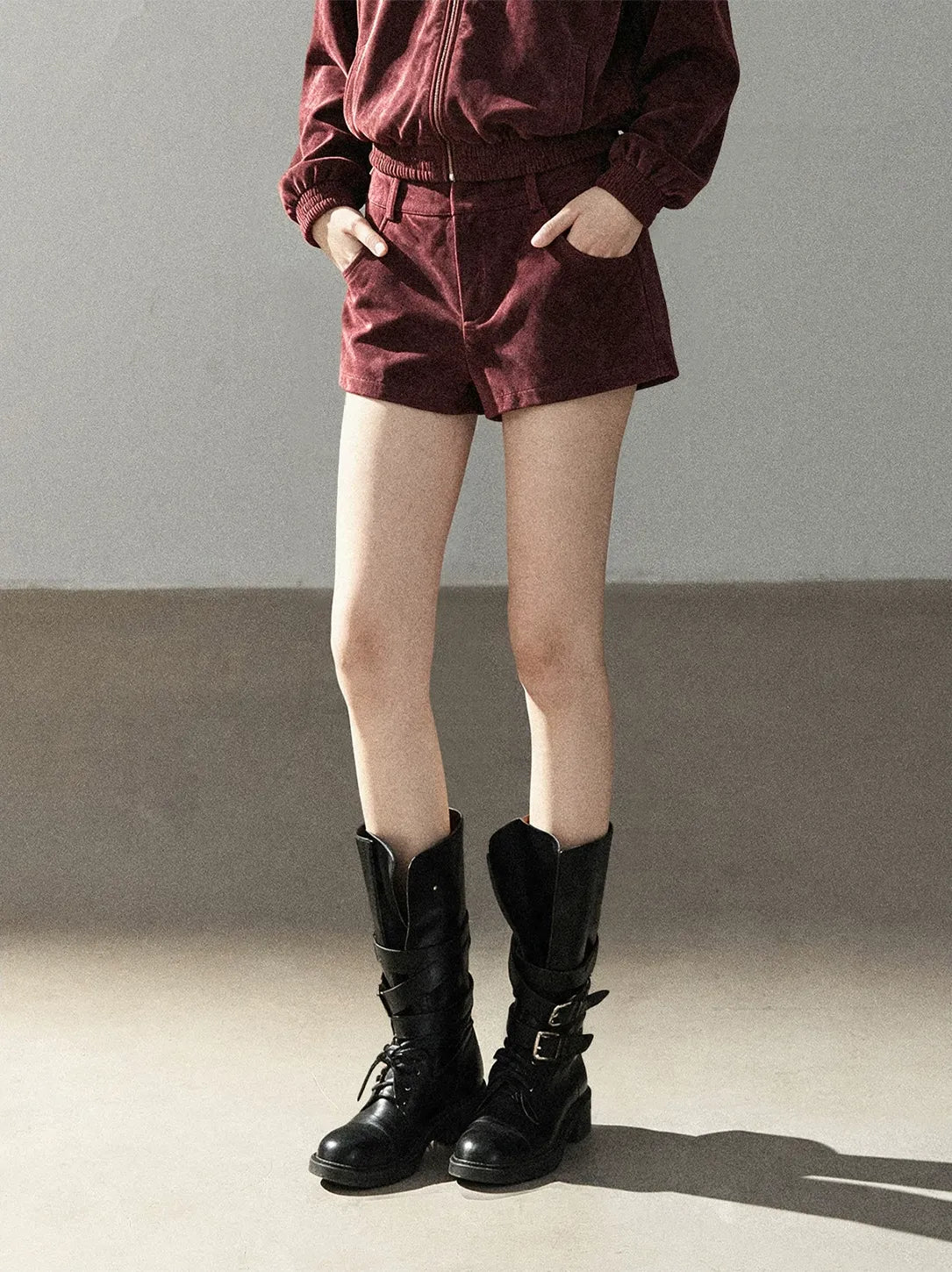 Faux Leather Stand Collar Jacket