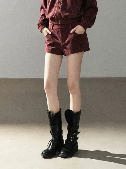 Faux Leather Stand Collar Jacket