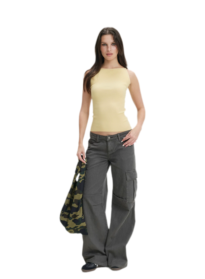 Washed Cargo Wide-Leg Pants