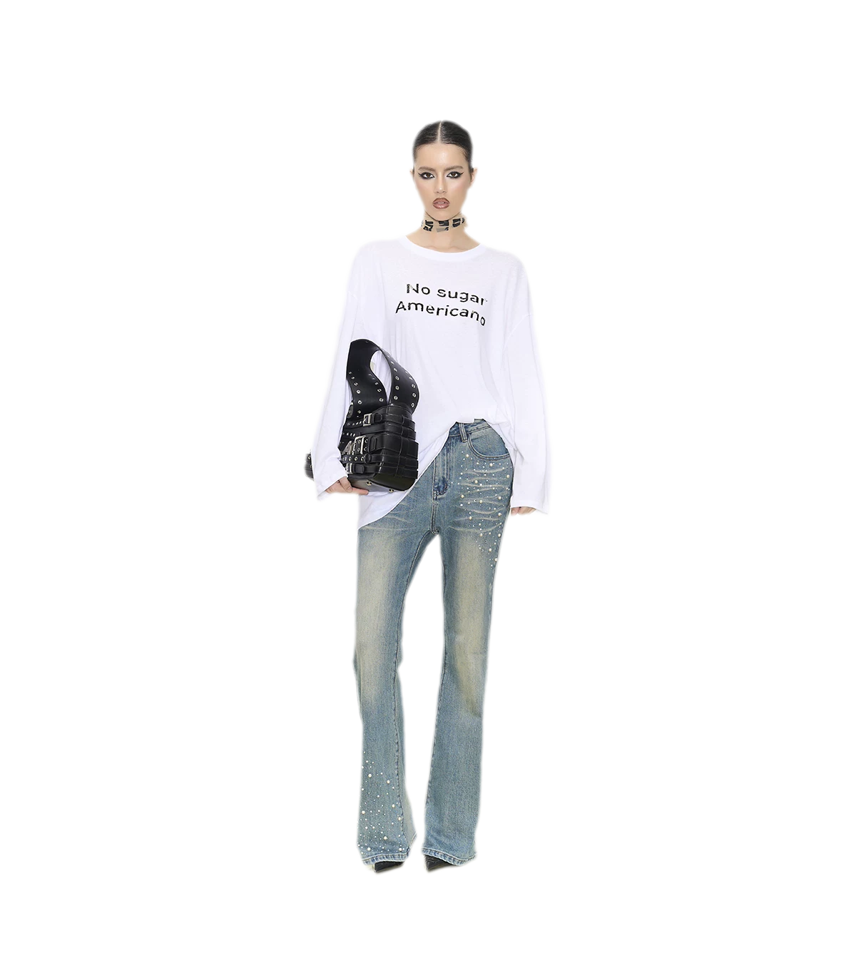 Pearl Embellished Straight Jeans