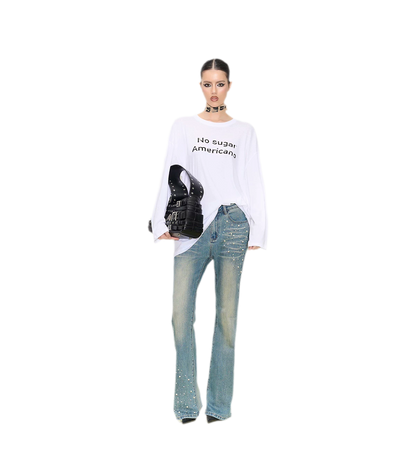 Pearl Embellished Straight Jeans