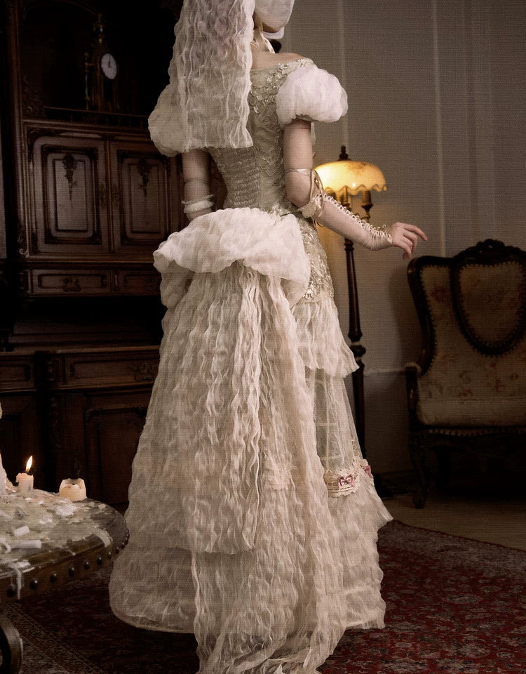 Embroidered Bustle Train Skirt