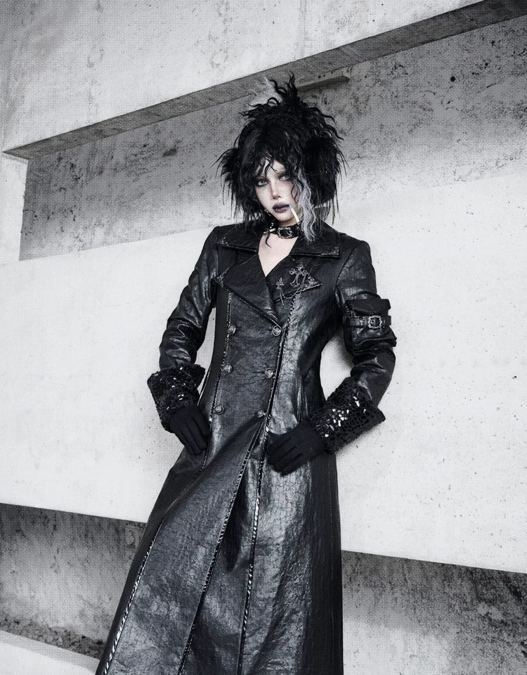 Cracked Leather Fleece-Lined Coat