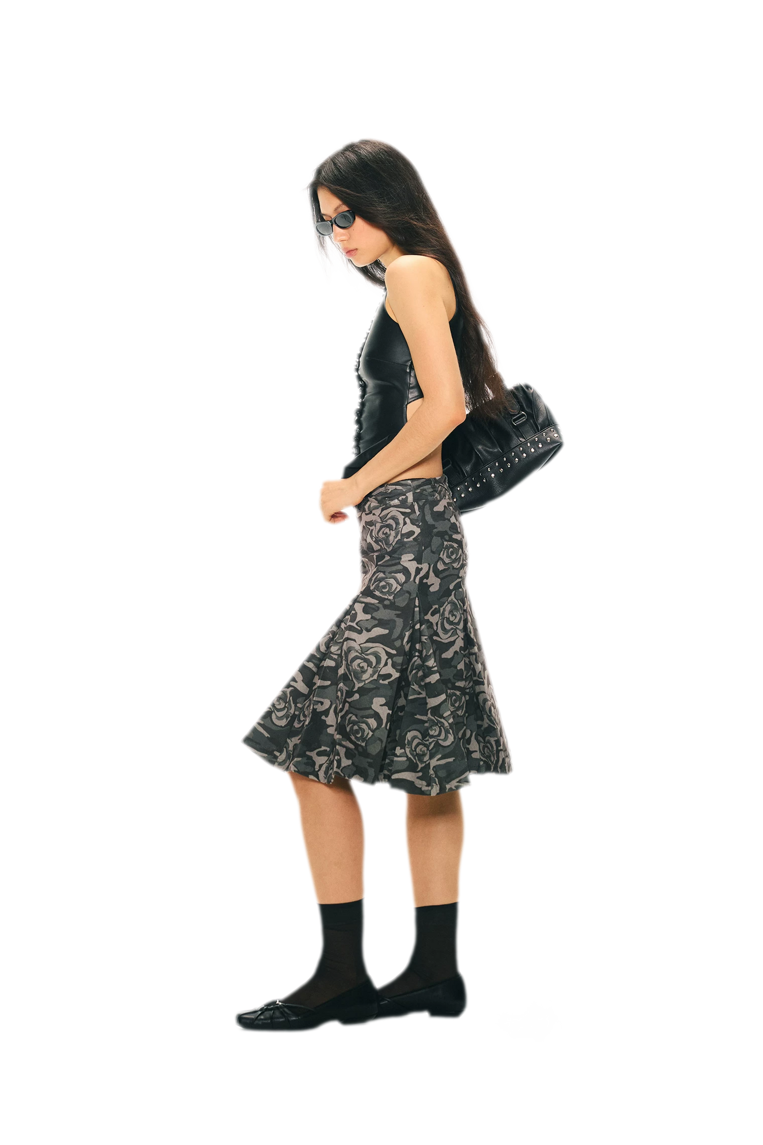 Low Waist Pleated A-Line Skirt