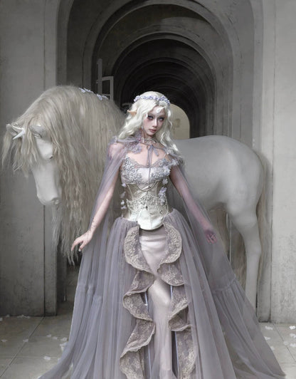 Handcrafted Floral Tulle Hooded Cape