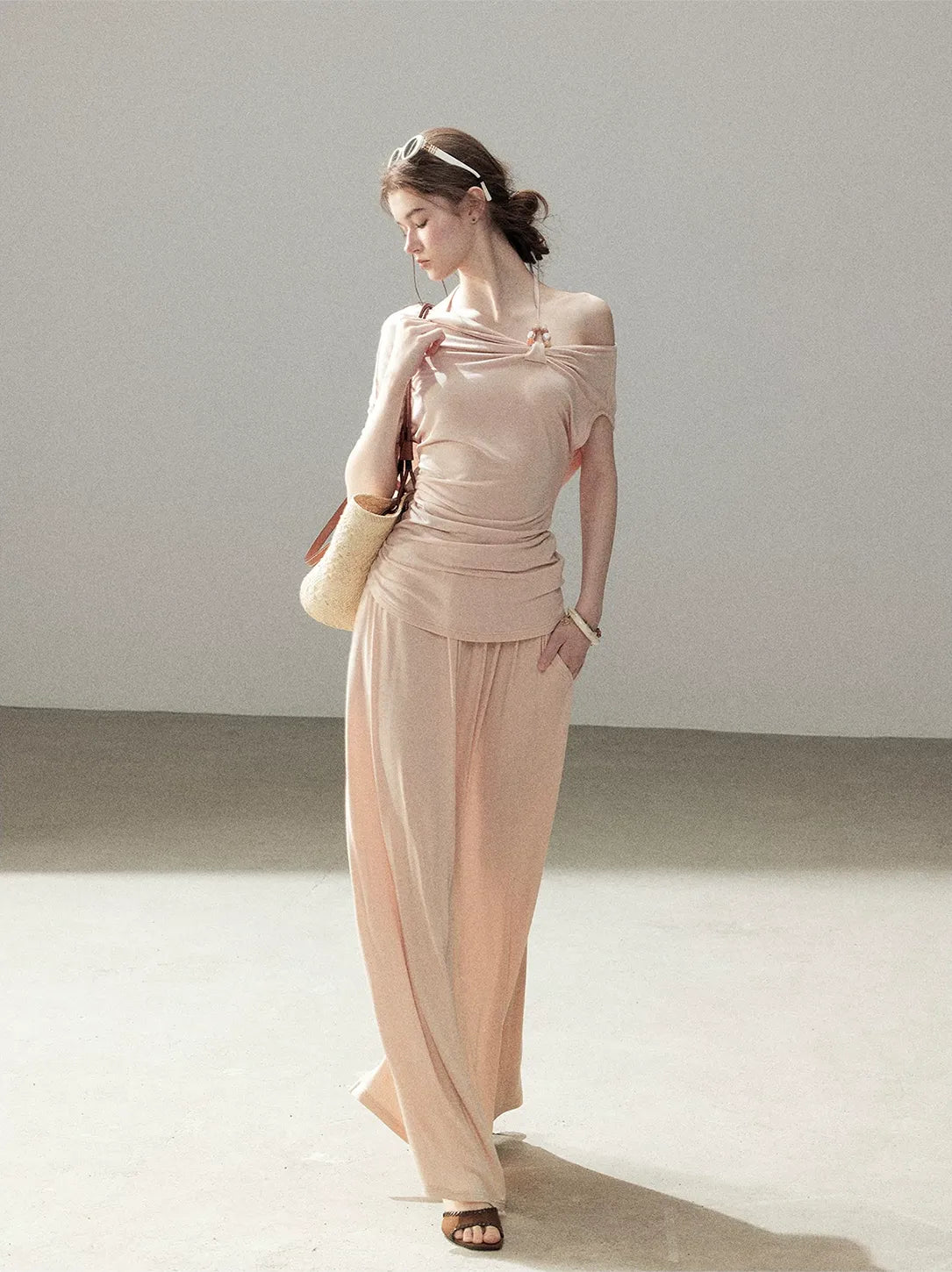 Knot Drape Midi Skirt Set