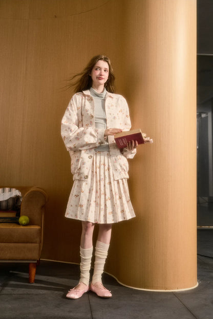 Pleated Printed A-Line Skirt