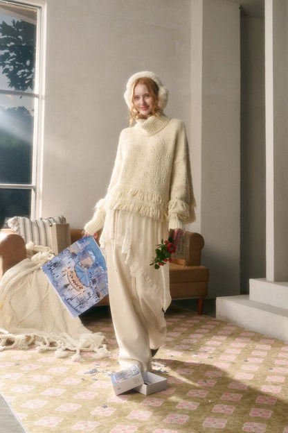 Pantalon large drapé en dentelle
