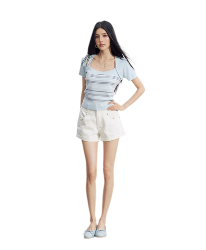 Embroidered Denim Shorts