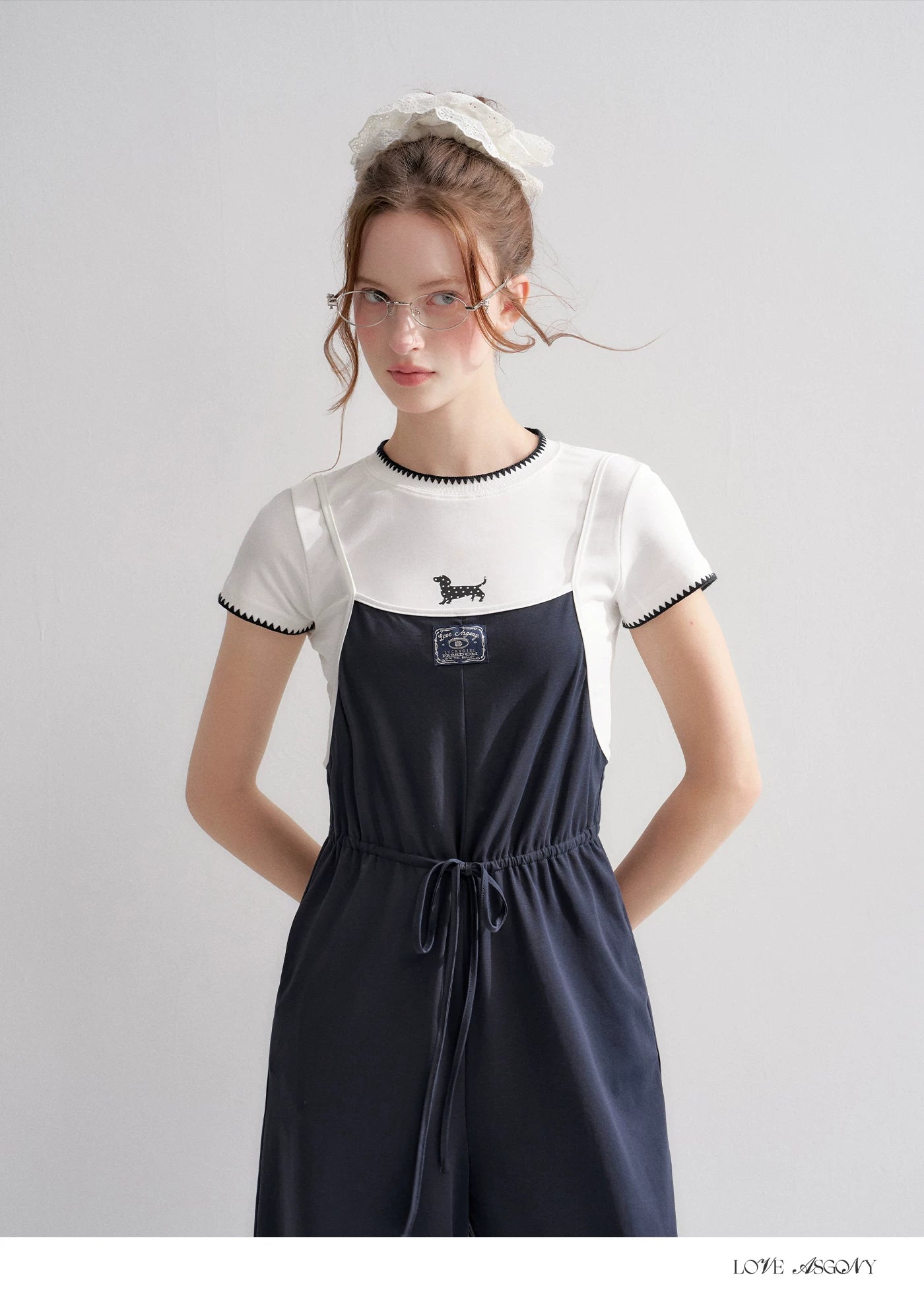 Contrast Piping Drawstring Waist Jumpsuit