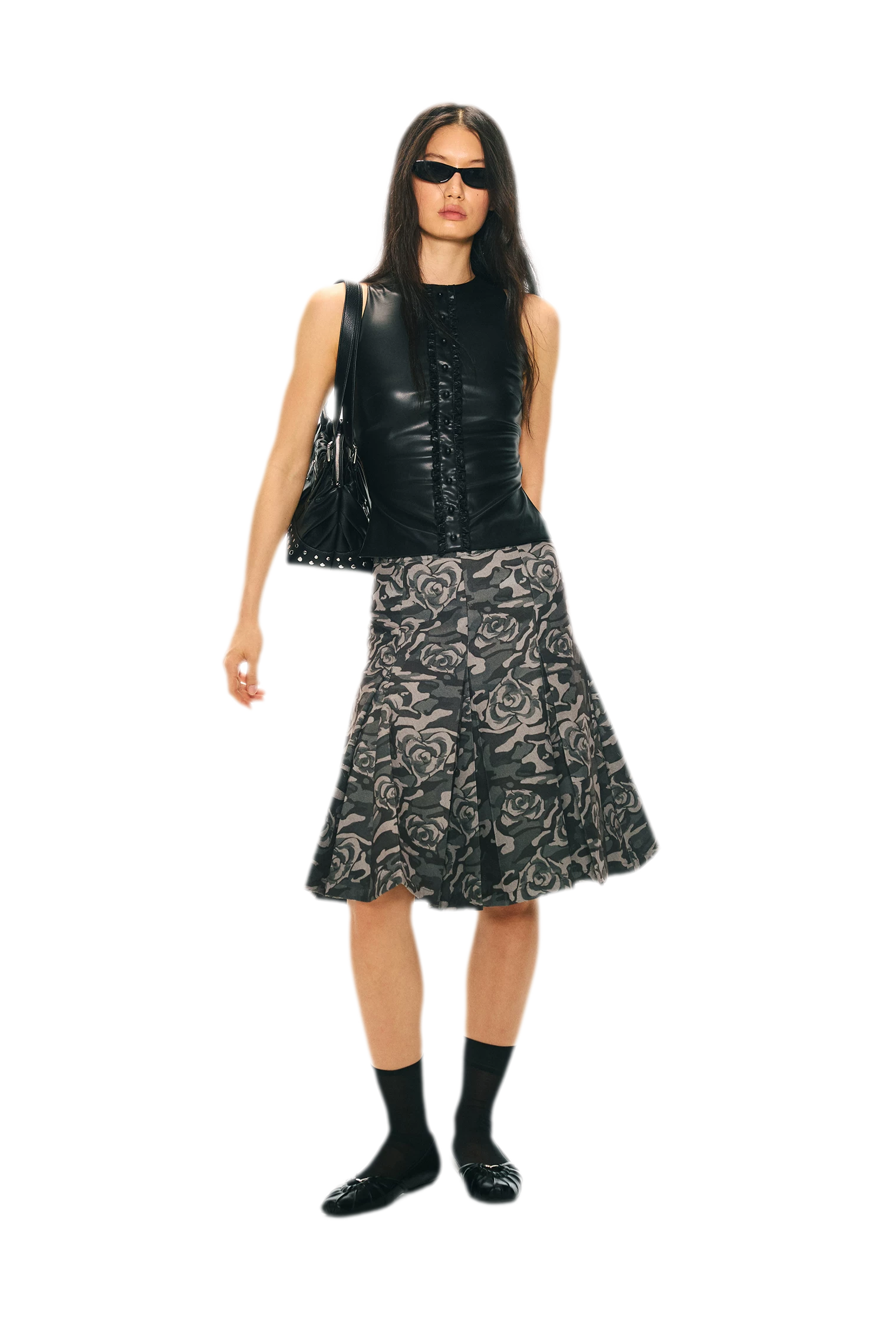 Low Waist Pleated A-Line Skirt