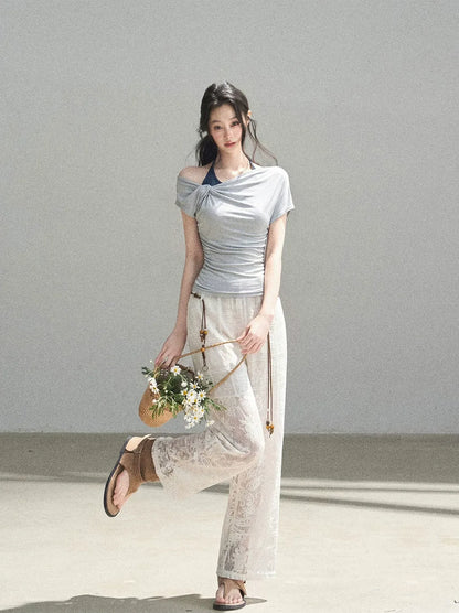 Asymmetric Twist Off-Shoulder Tee