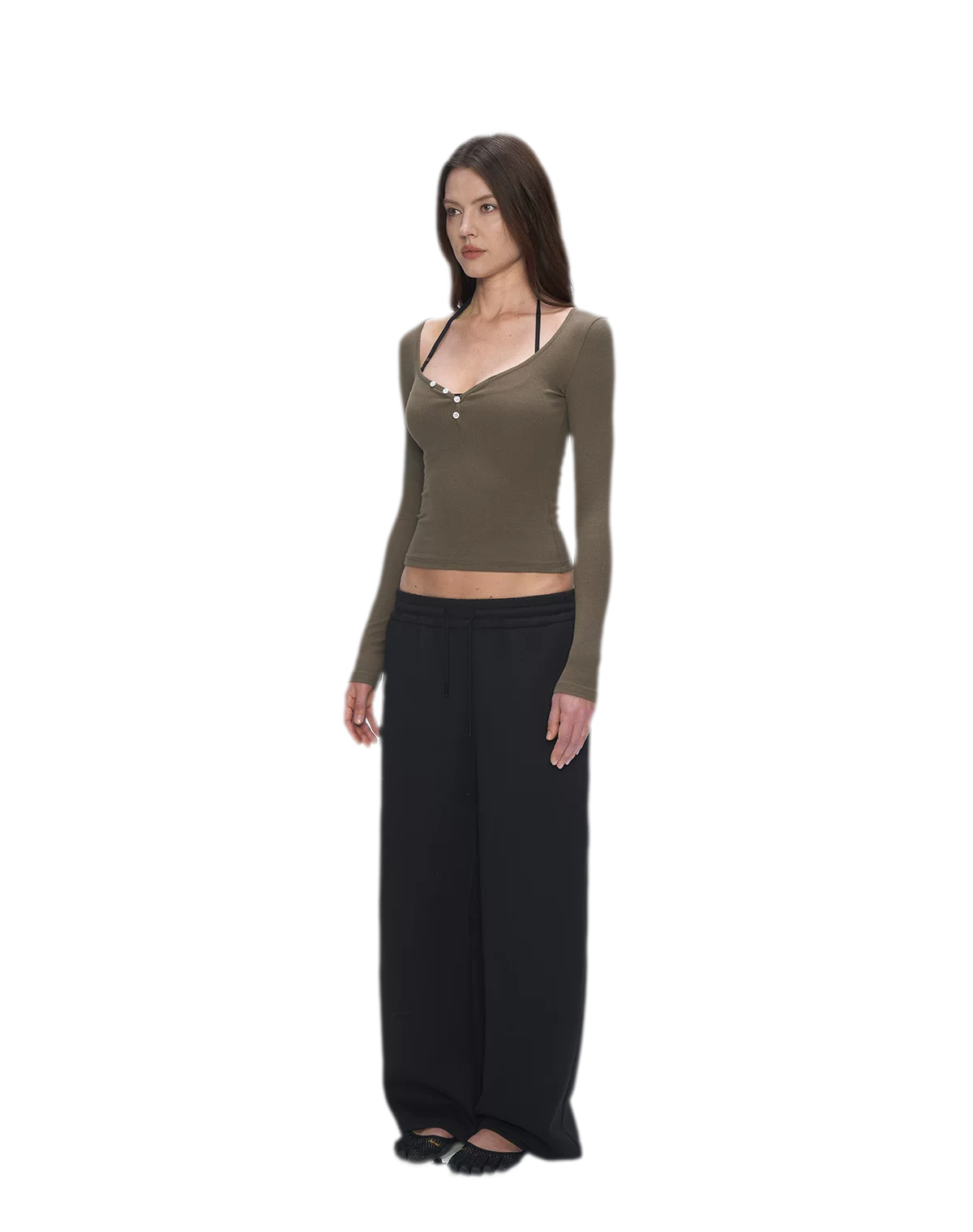 Ribbed V-Neck Button Top
