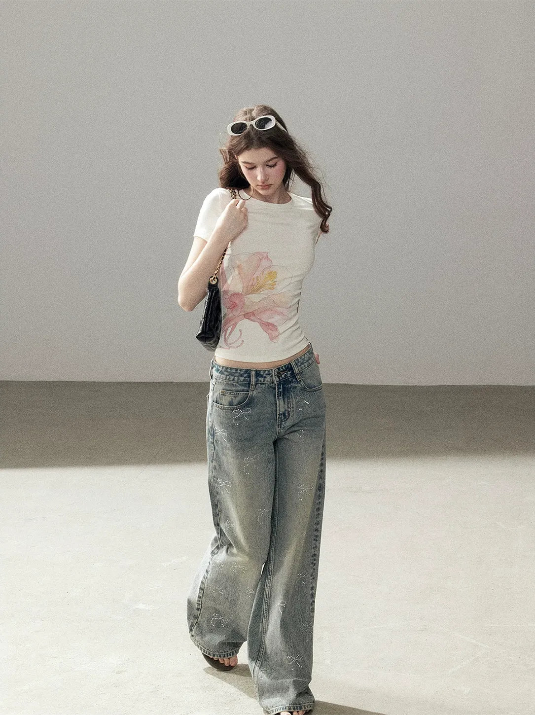 Rhinestone Wide-Leg Jeans
