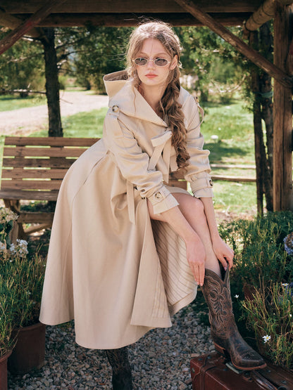 Waist-Defined Hooded Trench Coat