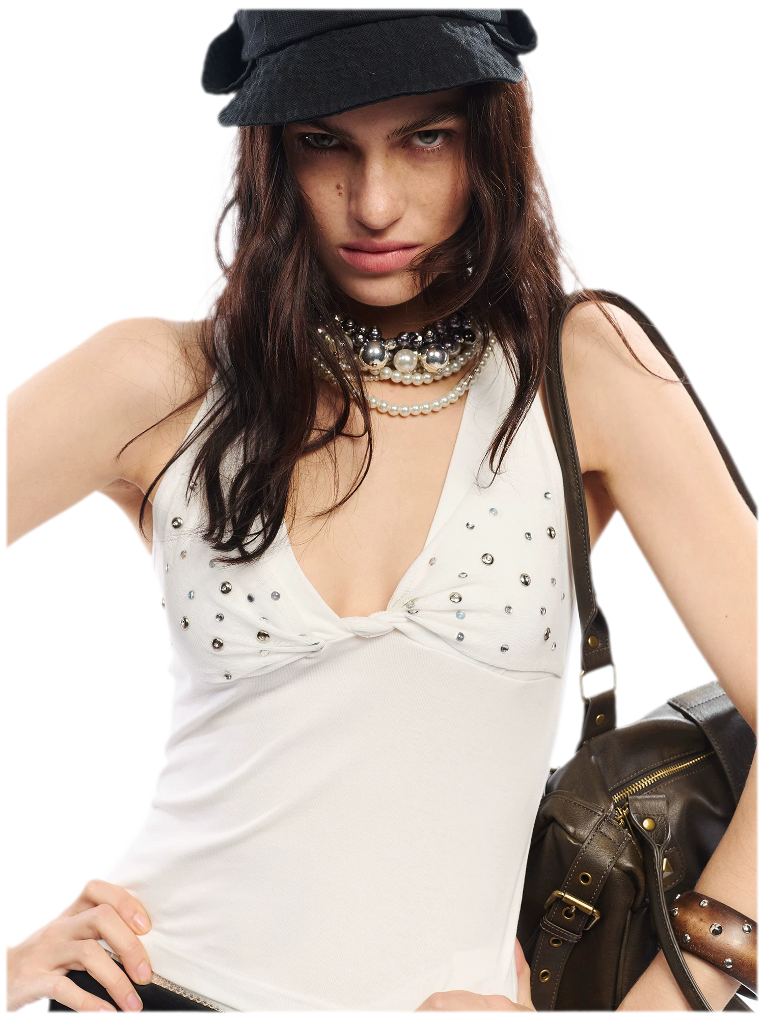 Leopard Print Rhinestone V-neck Camisole