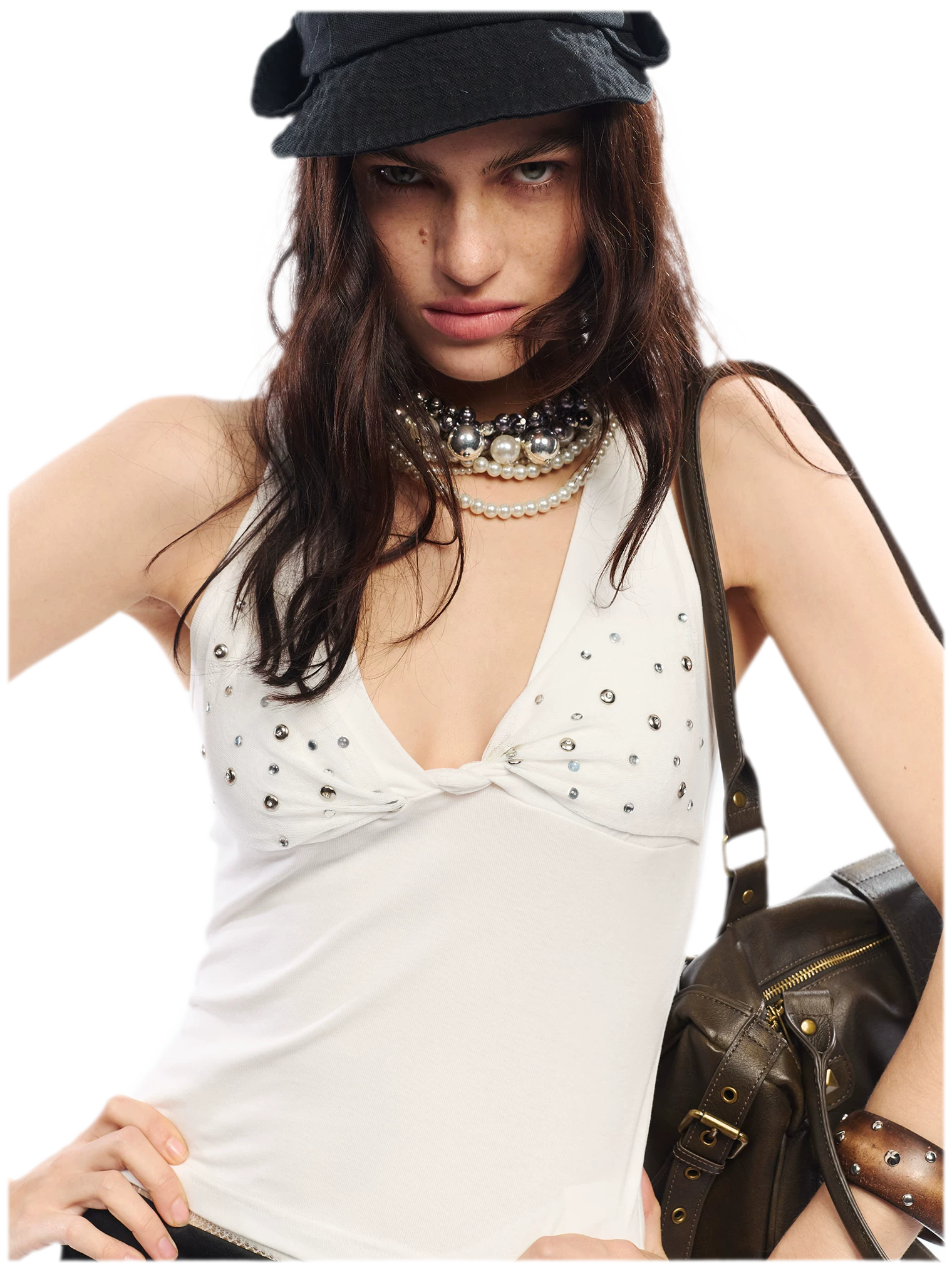 Leopard Print Rhinestone V-neck Camisole