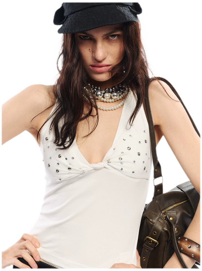 Leopard Print Rhinestone V-neck Camisole